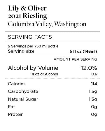 Lily & Oliver 2021 Riesling Columbia Valley, Washington