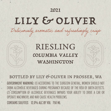 Lily & Oliver 2021 Riesling Columbia Valley, Washington