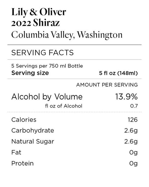 Lily & Oliver 2022 Shiraz Columbia Valley, Washington