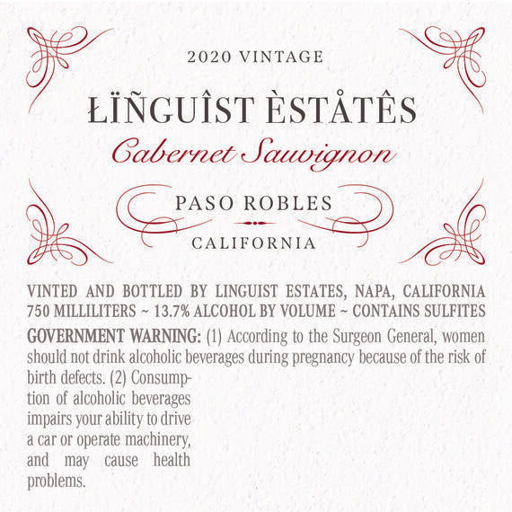 Linguist Estates 2020 Cabernet Sauvignon Paso Robles, California