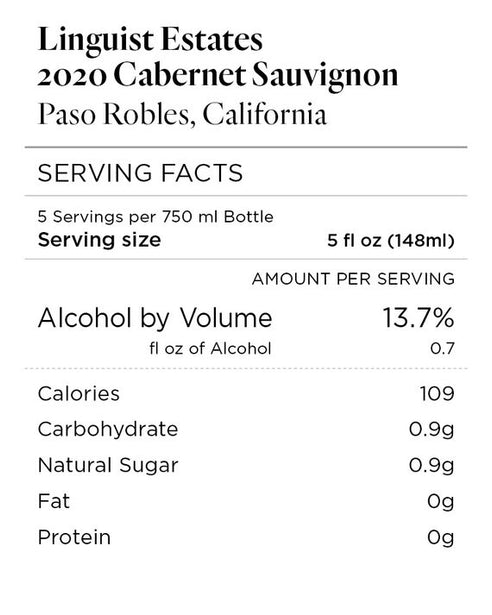 Linguist Estates 2020 Cabernet Sauvignon Paso Robles, California