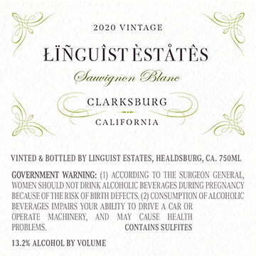 Linguist Estates 2020 Sauvignon Blanc Clarksburg, California