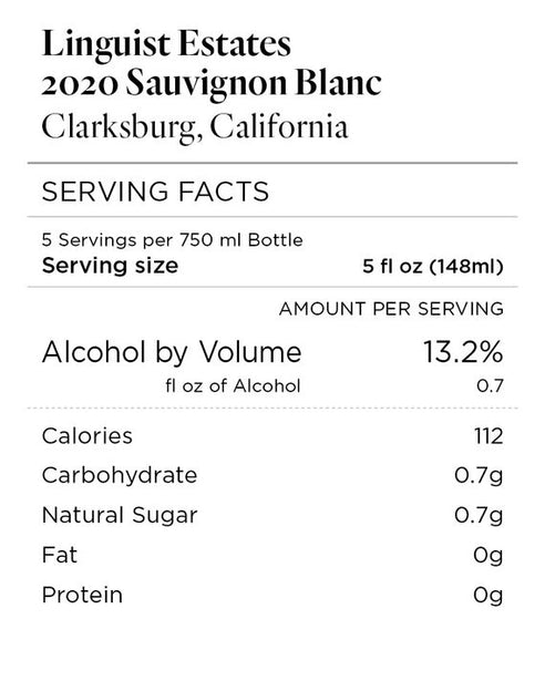 Linguist Estates 2020 Sauvignon Blanc Clarksburg, California