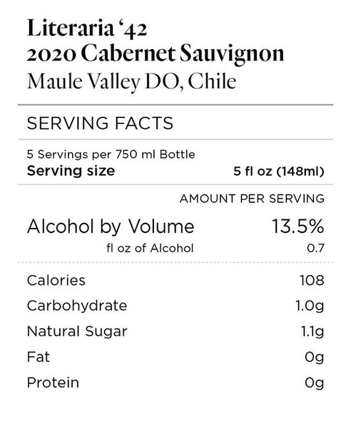 Literaria '42 2020 Cabernet Sauvignon Maule Valley DO, Chile