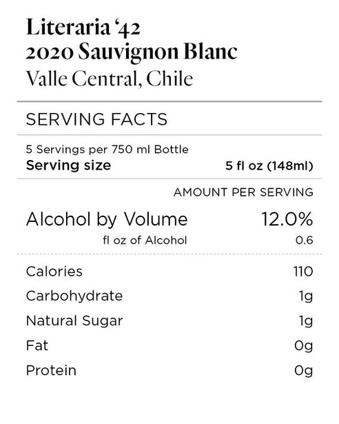 Literaria '42 2020 Sauvignon Blanc Valle Central, Chile