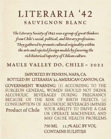 Literaria '42 2021 Sauvignon Blanc Maule Valley DO, Chile