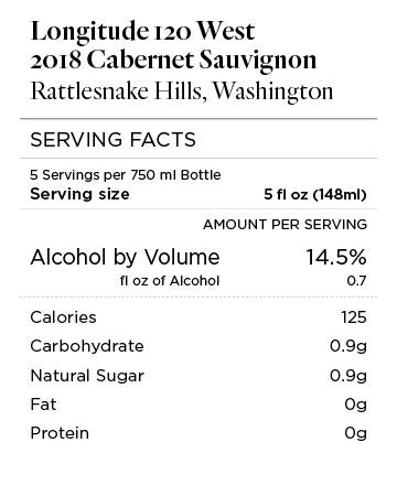 Longitude 120 West 2018 Cabernet Sauvignon Rattlesnake Hills, Washington