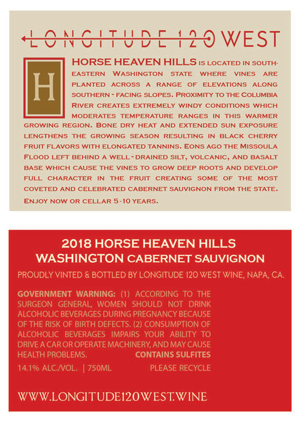 Longitude 120 West 2018 Cabernet Sauvignon Horse Heaven Hills, Washington