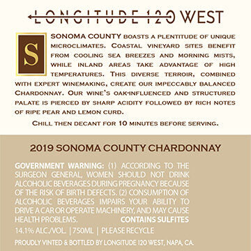 Longitude 120 West 2019 Chardonnay Sonoma County, California