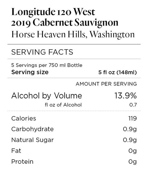 Longitude 120 West 2019 Cabernet Sauvignon Horse Heaven Hills, Washington