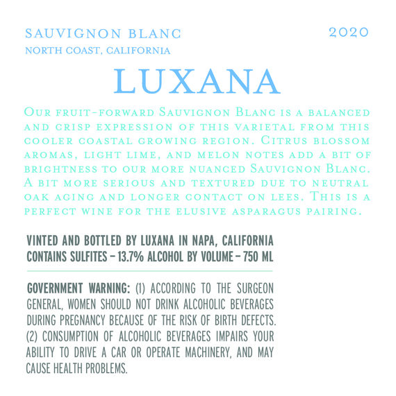 Luxana 2020 Sauvignon Blanc North Coast, California