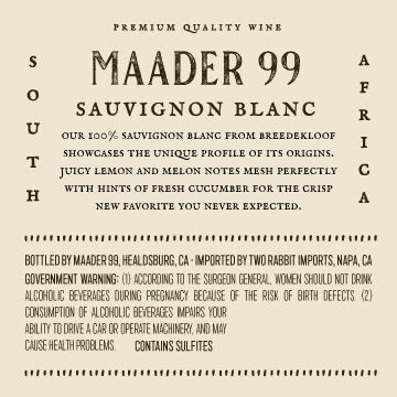 Maader 99 2021 Sauvignon Blanc Breedekloof, South Africa