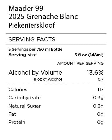 Maader 99 Grenache Blanc Serving Facts