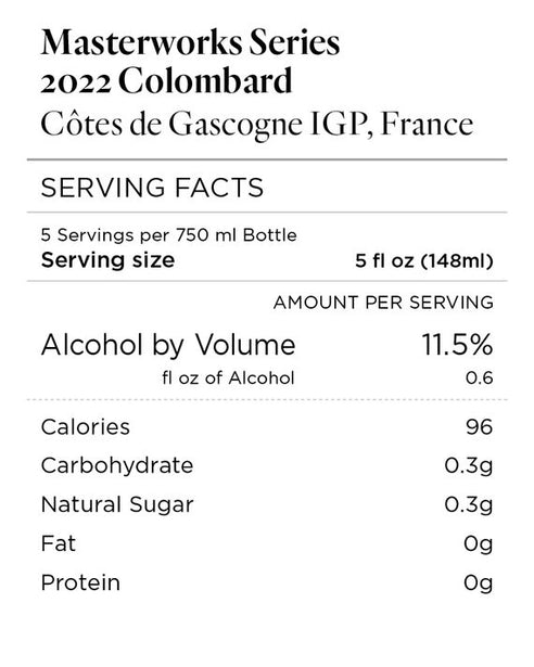 Masterworks Series 2022 Colombard Côtes de Gascogne IGP, France