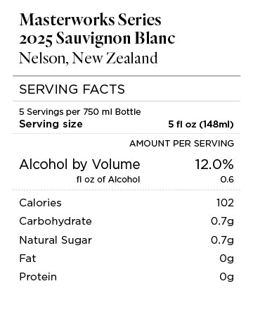 Masterworks Series 2025 Sauvignon Blanc Serving Facts