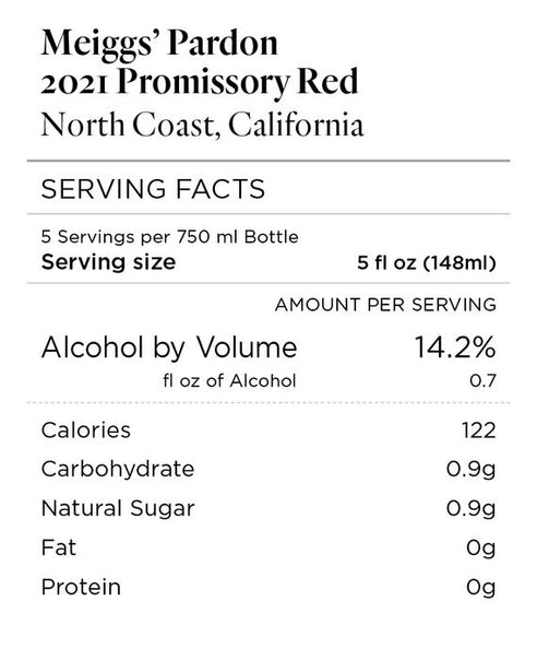 Meiggs' Pardon 2021 Promissory Red North Coast, California
