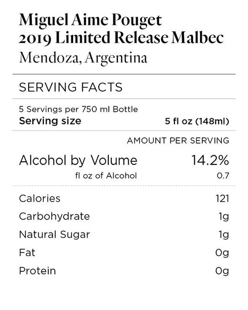Miguel Aime Pouget 2019 Limited Release Malbec Mendoza, Argentina