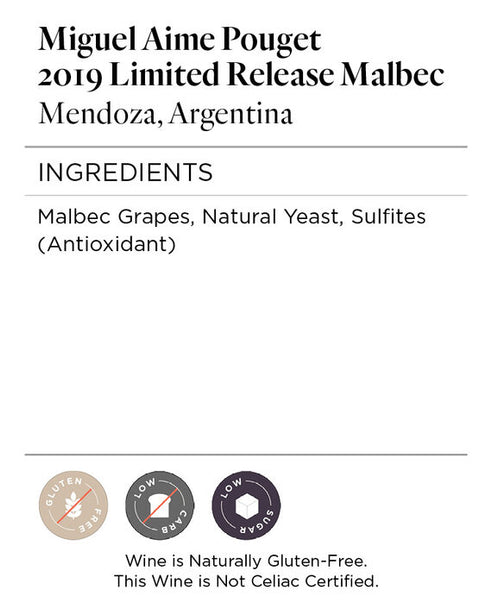 Miguel Aime Pouget 2019 Limited Release Malbec Mendoza, Argentina