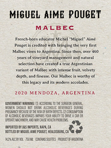 Miguel Aime Pouget 2020 Limited Release Malbec Mendoza, Argentina