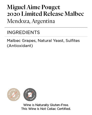 Miguel Aime Pouget 2020 Limited Release Malbec Mendoza, Argentina