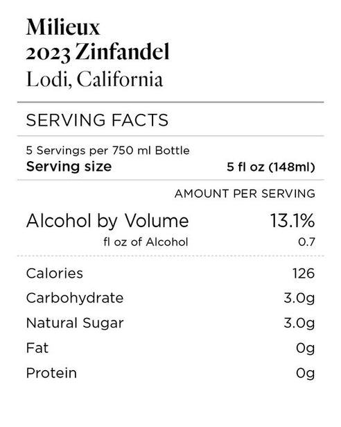 Milieux 2023 Zinfandel Lodi, California