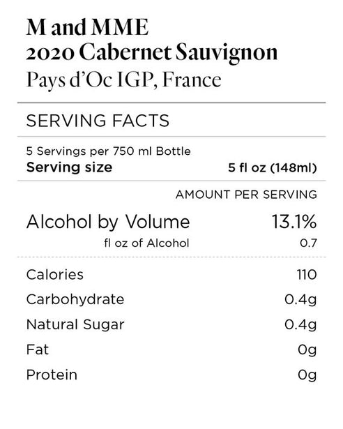 M and MME 2020 Cabernet Sauvignon Pays d'Oc IGP, France