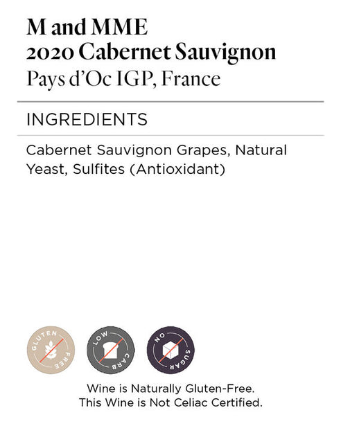 M and MME 2020 Cabernet Sauvignon Pays d'Oc IGP, France