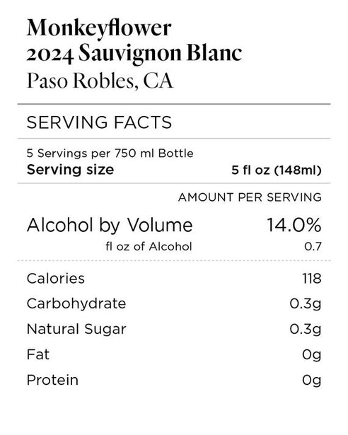 Monkeyflower 2024 Sauvignon Blanc Paso Robles, California