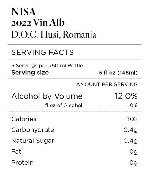 NIŞĂ 2022 Vin Alb D.O.C. Huși, Romania