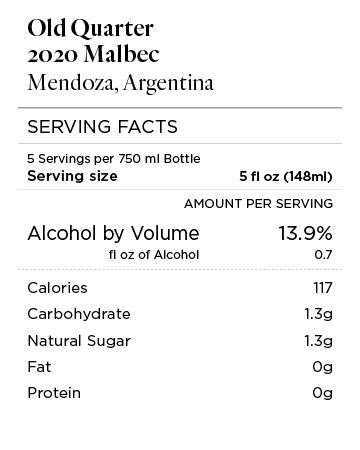 Old Quarter 2020 Malbec Mendoza, Argentina