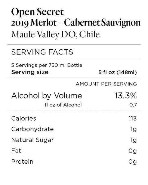 Open Secret 2019 Merlot – Cabernet – Carménère Maule Valley DO, Chile