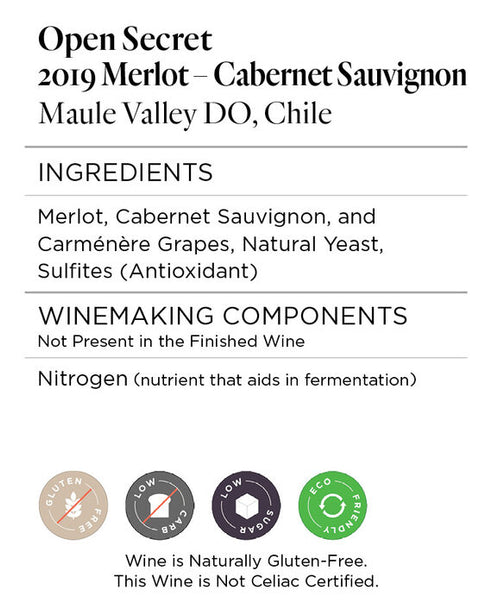 Open Secret 2019 Merlot – Cabernet – Carménère Maule Valley DO, Chile