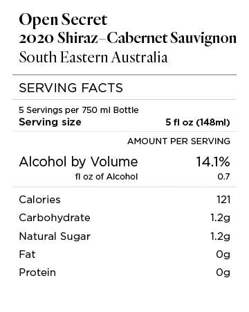 Open Secret 2020 Shiraz - Cabernet South Eastern Australia, Australia