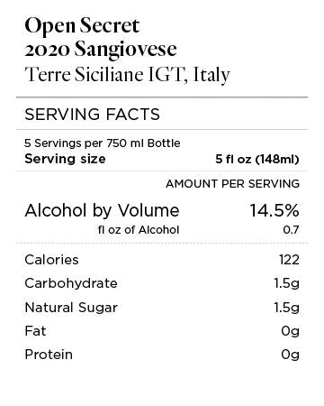 Open Secret 2020 Sangiovese Terre Siciliane IGT, Italy