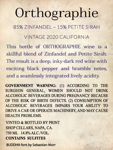 Orthographie 2020 Zinfandel – Petite Sirah California