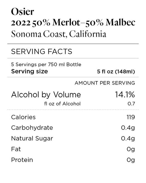 Osier 2022 Merlot – Malbec Sonoma Coast, California