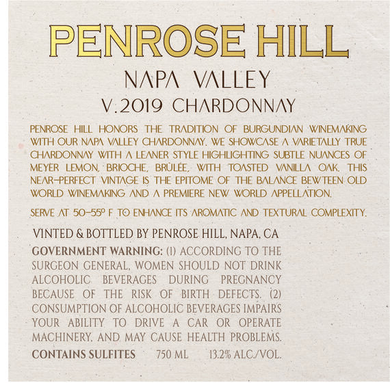 Penrose Hill 2019 Chardonnay Napa Valley, California