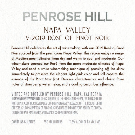 Penrose Hill 2019 Rosé of Pinot Noir Napa Valley, California