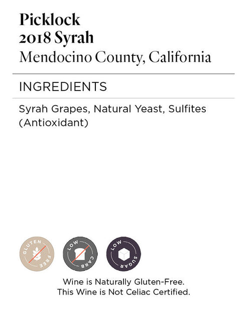 Picklock 2018 Syrah Mendocino County, California