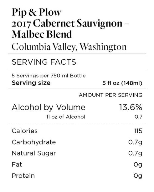 Pip & Plow 2017 Reserve Cabernet Sauvignon – Malbec Columbia Valley, Washington