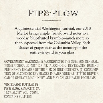 Pip & Plow 2018 Merlot Columbia Valley, Washington