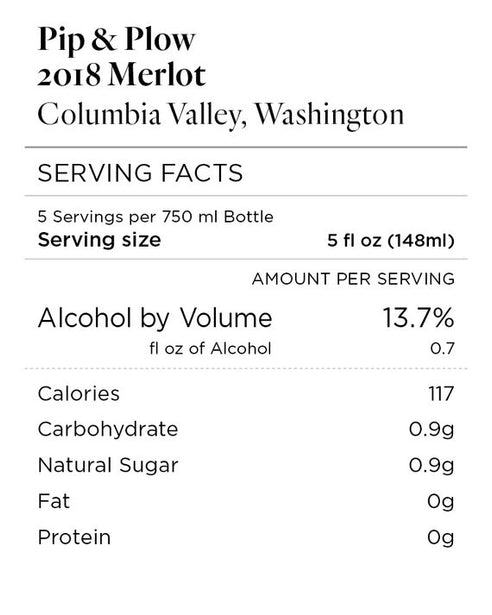 Pip & Plow 2018 Merlot Columbia Valley, Washington