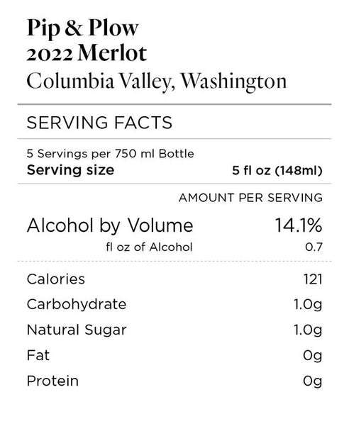 Pip & Plow 2022 Merlot Columbia Valley, Washington