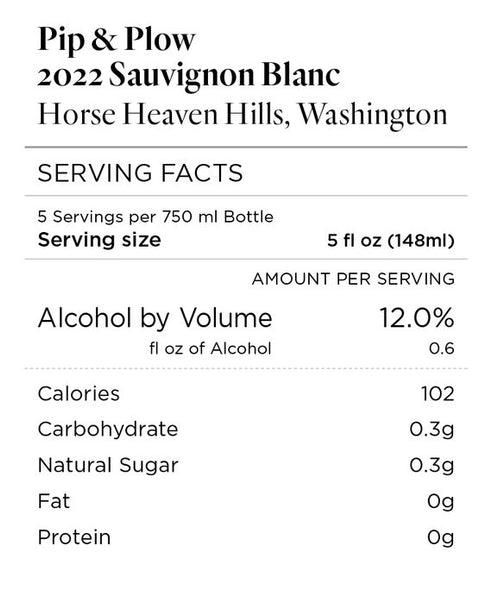 Pip & Plow 2022 Sauvignon Blanc Horse Heaven Hills, Washington