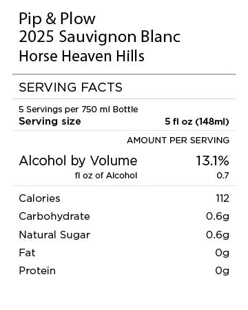 Pip & Plow Sauvignon Blanc Serving Facts