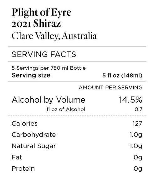 Plight of Eyre 2021 Shiraz Clare Valley, Australia