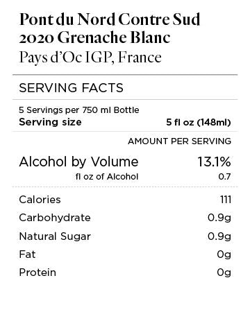 Pont du Nord Contre Sud 2020 Grenache Blanc Pays d'Oc IGP, France