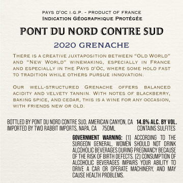 Pont du Nord Contre Sud 2020 Grenache Pays d'Oc IGP, France