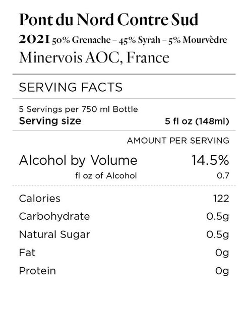 Pont du Nord Contre Sud 2021 Grenache – Syrah – Mourvèdre Minervois AOC, France