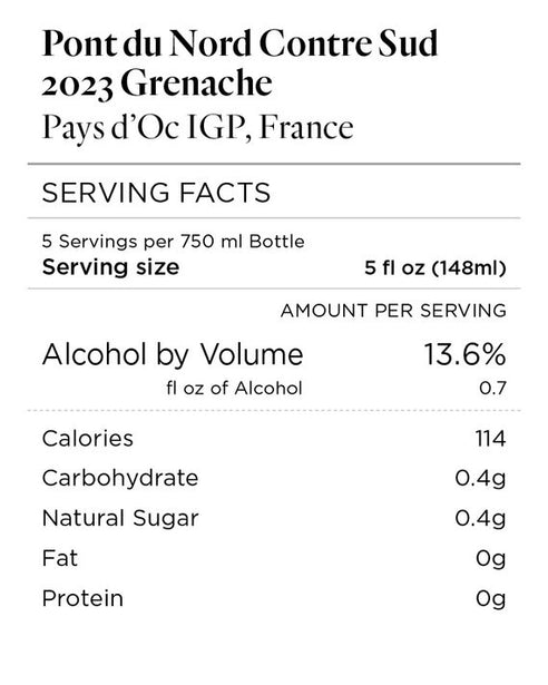 Pont du Nord Contre Sud 2023 Grenache Pays d'Oc IGP, France